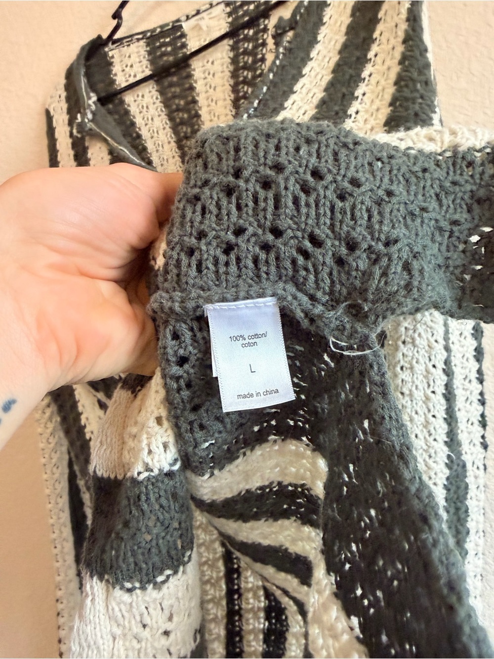 Maurices Women’s Green & Cream Striped Crochet V-Neck Pullover - Picture 5 of 8